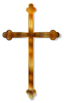 A golden crucifix set over a white background