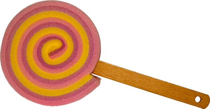 Colorful Lollipop/ Cake Sponge with Wooden Stick/ Handle -Mixed Pastel Colors - Foam Texture. Isolated.