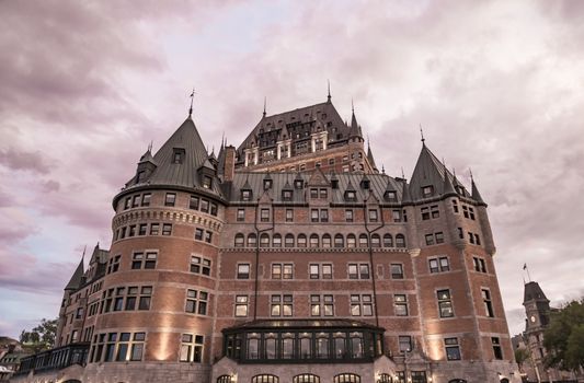 Chateau Frontenac at dusk in Quebec City in Canada
