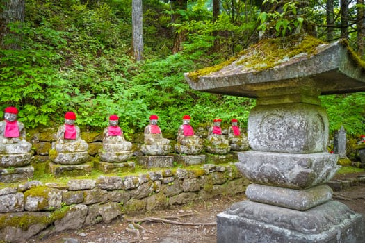 Narabi Jizo statues landmark in Kanmangafuchi abyss, Nikko, Japan