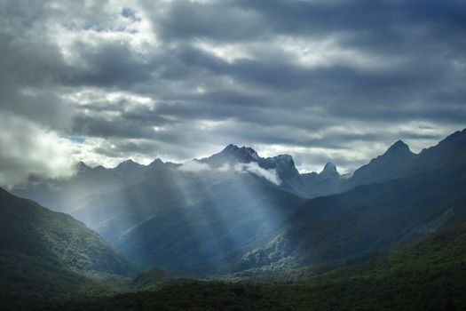 Fiordland national park stormy landscape, New Zealand southland