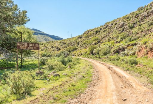 Start of the Naudes Nek Pass near Rhodes in the Eastern Cape Province of South Africa