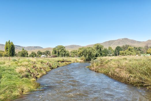 The Bell River with Rhodes in the Eastern Cape Province in the back