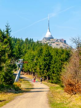 Jested - unique architectural building. Hotel and TV transmitter on the top of Jested Mountain, Liberec, Czech Republic.