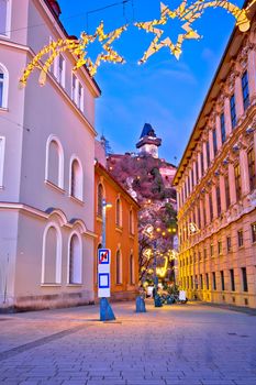 Graz city center christmas fair evening view, Styria region of Austria