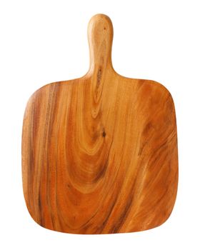 wooden cutting board with handle on white background