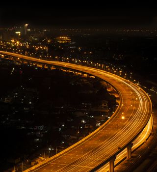 Street night light, light trails at night on the road