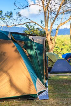 Holiday camping with twilight background in morning sunrise