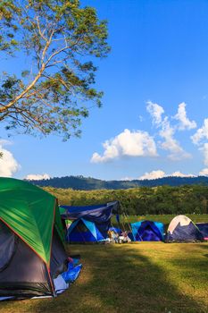 Holiday camping with twilight background in morning sunrise