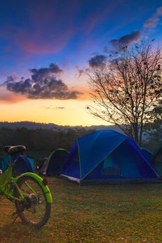 Holiday camping with twilight background in morning sunrise