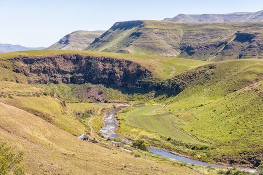 A farm landscape next to the Bell River near Rhodes in the Eastern Cape Province of South Africa