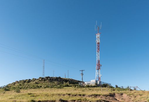 A landscape, with telecommunications towers, near Rhodes in the Eastern Cape Province of South Africa