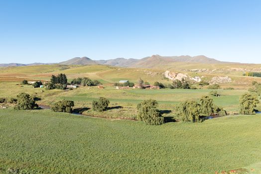 A farm landscape next to the Bell River near Rhodes in the Eastern Cape Province of South Africa