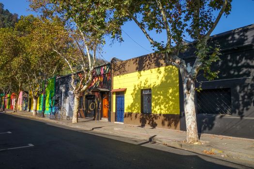 Colorful houses in Santiago city street, Chile