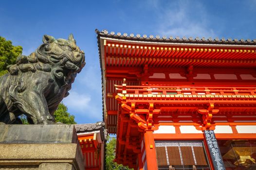 Lion statue at Yasaka-Jinja Shrine, Kyoto, Japan