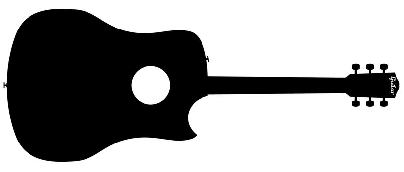 A typical acoustic guitar silhouette isolated over a white background.