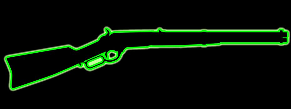A typical wild west rifle in neon green outline on a black background.