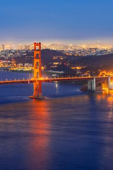 Golden Gate bridge in San Francisco California USA West Coast of Pacific Ocean Sunset Twilight