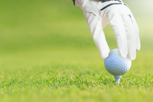 Golf ball on tee in golf course