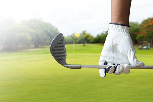 Golf player holding a golf club in golf course