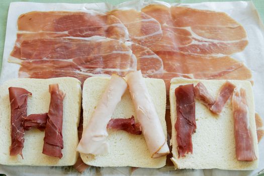 written ham on sandwich breads