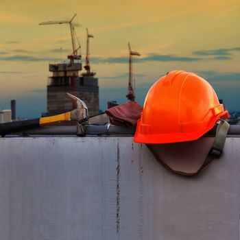 Construction helmet and Construction Tools on Construction site