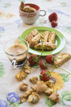 set table for morning breakfast with biscuits and fruit