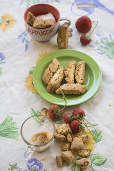 set table for morning breakfast with biscuits and fruit 