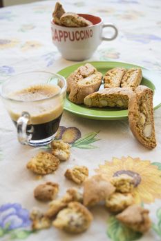 almond biscuits called cantuccini and espresso coffee