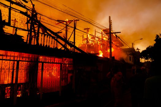 The silhouette of Burning house, House on fire