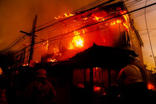 The silhouette of Burning house, House on fire