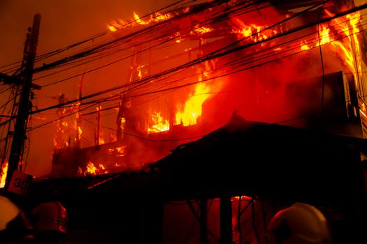 The silhouette of Burning house, House on fire