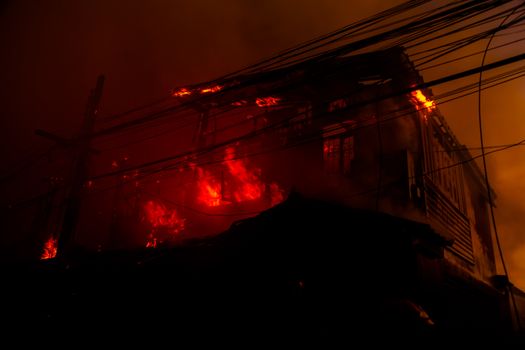 The silhouette of Burning house, House on fire