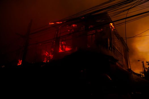 The silhouette of Burning house, House on fire