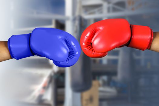 Red and Blue boxing gloves in Gym Fitness 