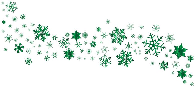 A banner of snowflakes in green over a white background
