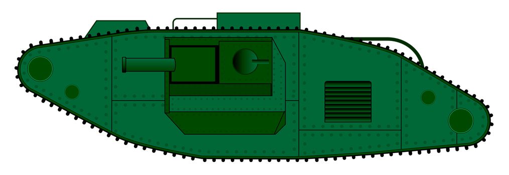 An early World War One tank over a white background