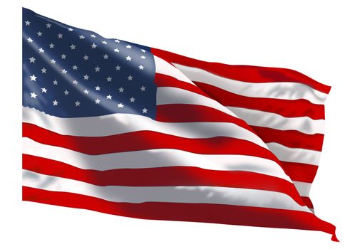 American flag on a white background . The national flag of the United States of America.                                                                                                            