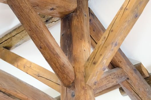 timber beams assembled under roof