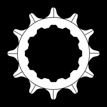 The rear driven cog of a bicycle over a black background