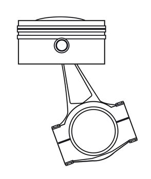 Outline drawing od a piston from a petrol or diesel engine with the conecting rod in place.