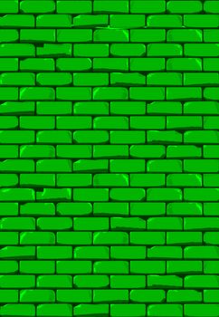 A bright Green brick wall with showing some damage as a background