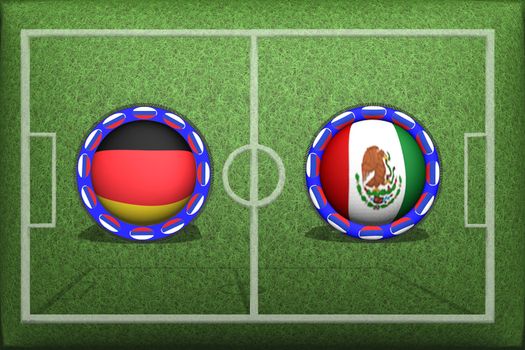 Football, World Cup 2018, Game Group F, Germany Mexico, Sunday, June 17, Button with national flags on the green grass.