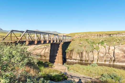 Single lane bridge on road R396 over the Bell River near Rhodes in the Eastern Cape Province of South Africa