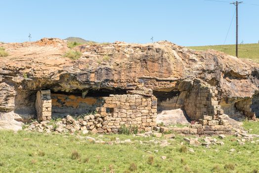 The ruin of a shelter, built underneath a rock overhang, between Elliot and Barkly East in the Eastern Cape Province