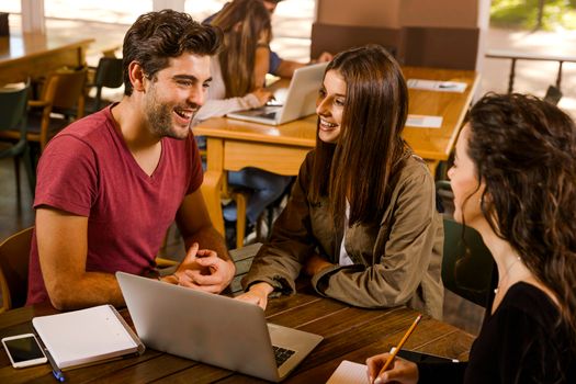 Group of friends studying together for finals