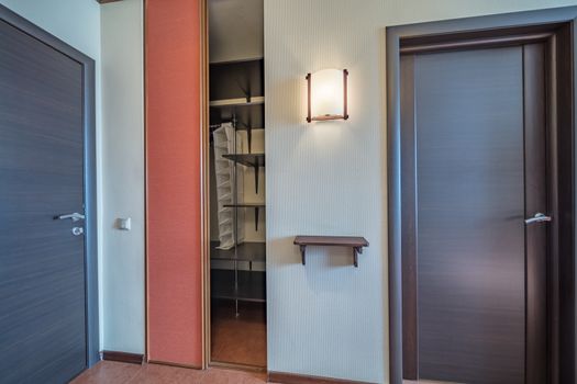 Empty entrance in modern apartment with wardrobe