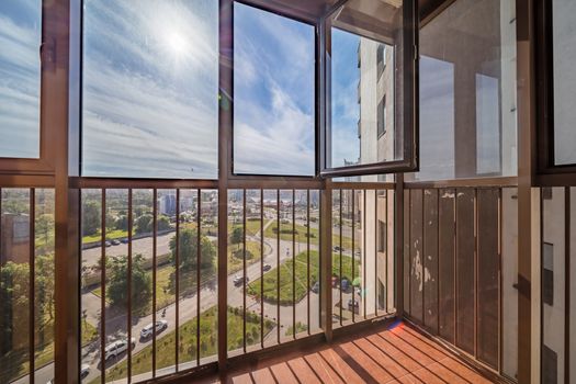 Small balcony interior in modern apartment building