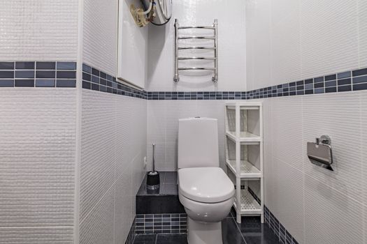 Toilet bowl in the bathroom. Restroom with tile decoration