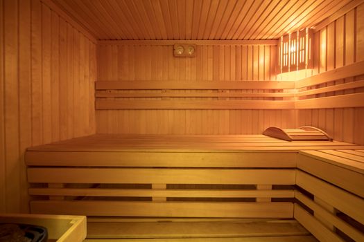 Sauna room interior Finnish heat bath made of natural wood
